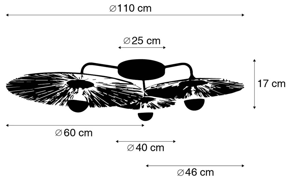 Rustykalna lampa sufitowa czarna ze sznurkiem 3-światłowa - Leia