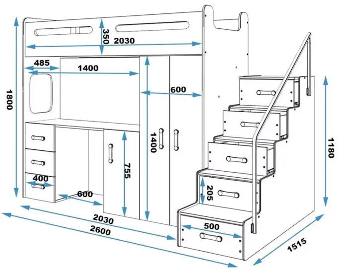 Szafa z łóżkiem i biurkiem pod spodem dla dzieci S4-W21