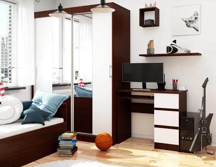 Komputerowe biurko z szufladami wenge + biały N1-F25