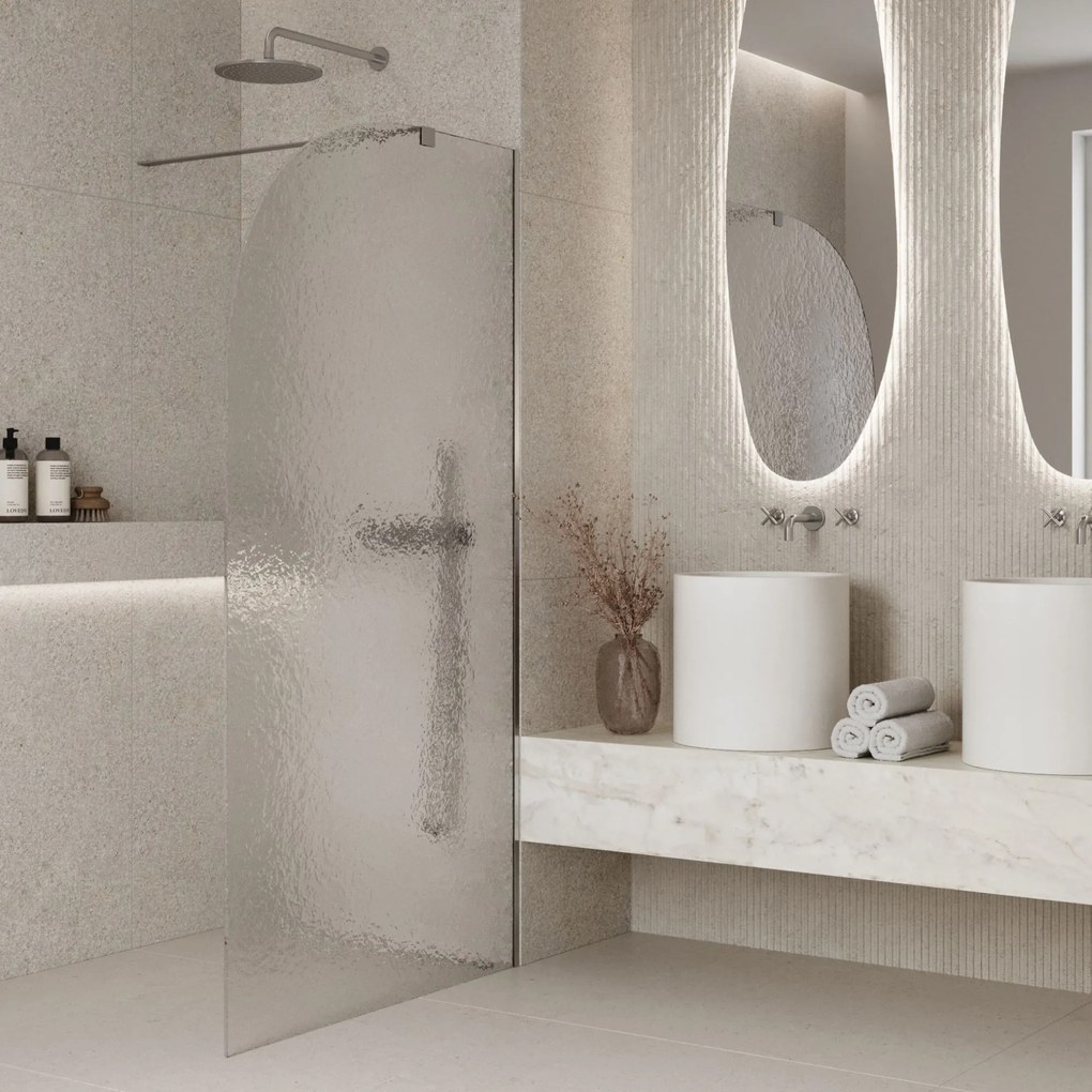 Ścianka prysznicowa WALK IN FIX artystyczna półokrągła transparentna 8 mm ARTE Frozen Moon Clear MASSI | Różne rozmiary : Kolor profili kabiny - czarny, Szerokość ścianki - 90 cm , Typ montażu - WALK in FIX (Do ściany)