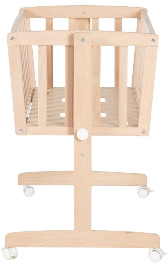 Kołyska z litego drewna bukowego na kółkach/z baldachimem 40x90 cm w naturalnym kolorze Adam and Owl – Roba
