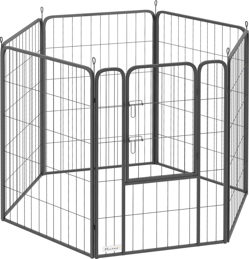 PawHut Wybieg dla psów z 6 panelami, solidny, z bezpiecznymi drzwiami, do użytku wewnątrz i na zewnątrz, do ogrodu, na kemping, 100 cm wysokości