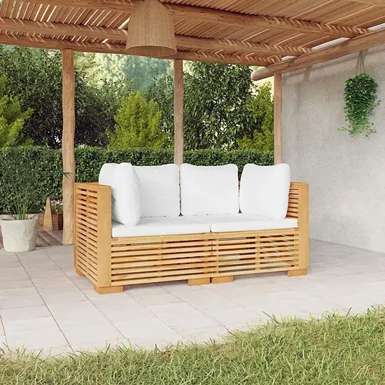 Drewniana modułowa sofa ogrodowa z kremowymi poduszkami K4-E20