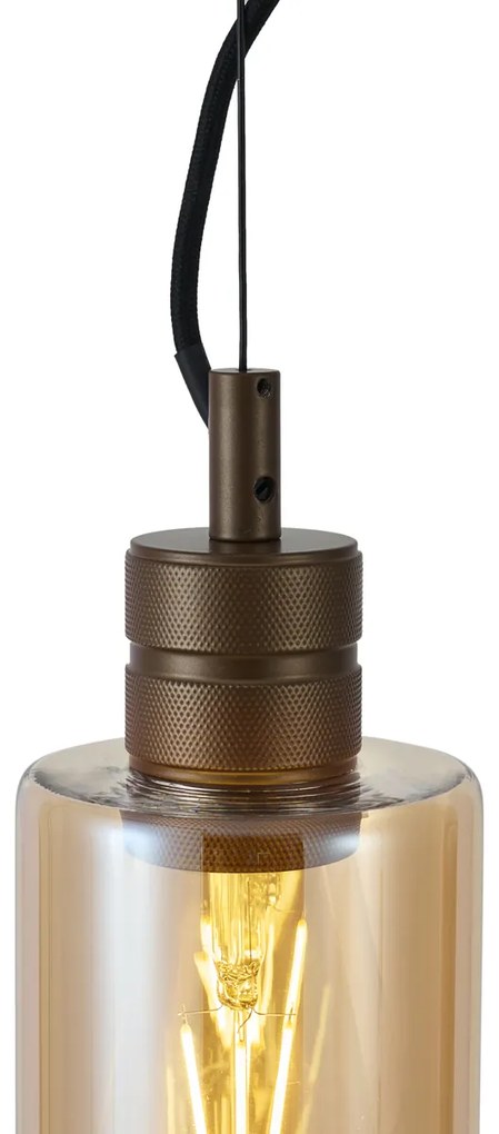 Lampa wisząca w stylu Hotel Chic ciemny brąz z bursztynowym szkłem - StavelotElegancki hotelowy Oswietlenie wewnetrzne