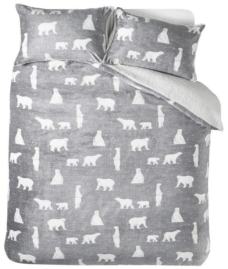 Szara pościel dwuosobowa z materiału sherpa 230x220 cm Cosy Polar Bear – Catherine Lansfield