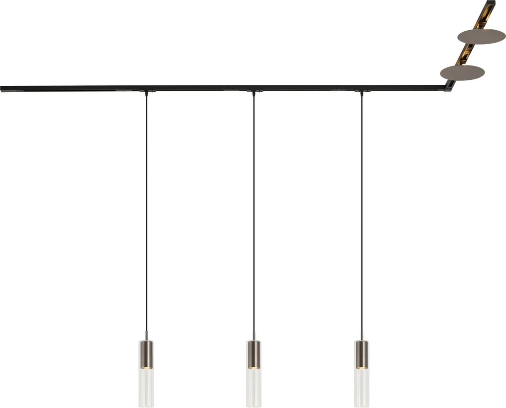 Nowoczesny system szynowy czarny z 3 lampami wiszącymi i 2 lampami sufitowymi w kolorze metalu 1-fazowy - Iconic Lloyd Pulley