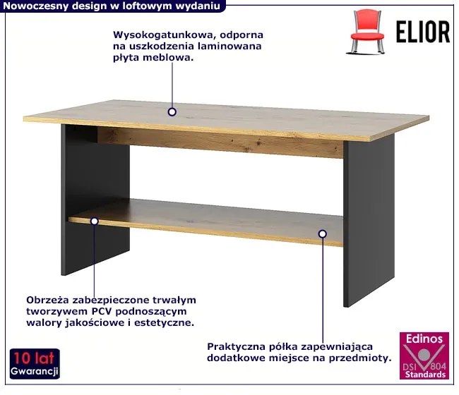 Prostokątna ława do salonu dąb artisan + czarny - Avar 4X