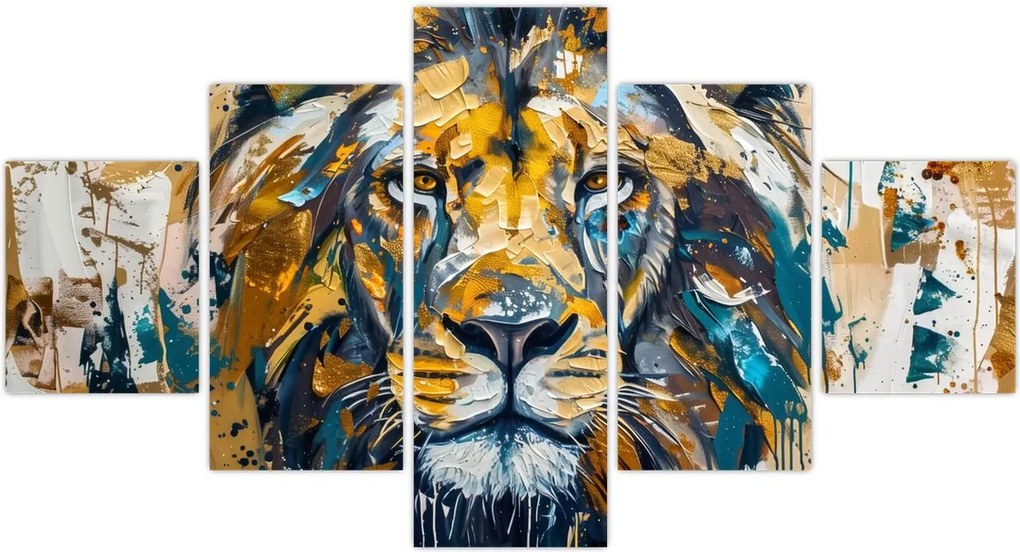 Obraz - Abstrakcyjny obraz olejny z lwem (125x70 cm)