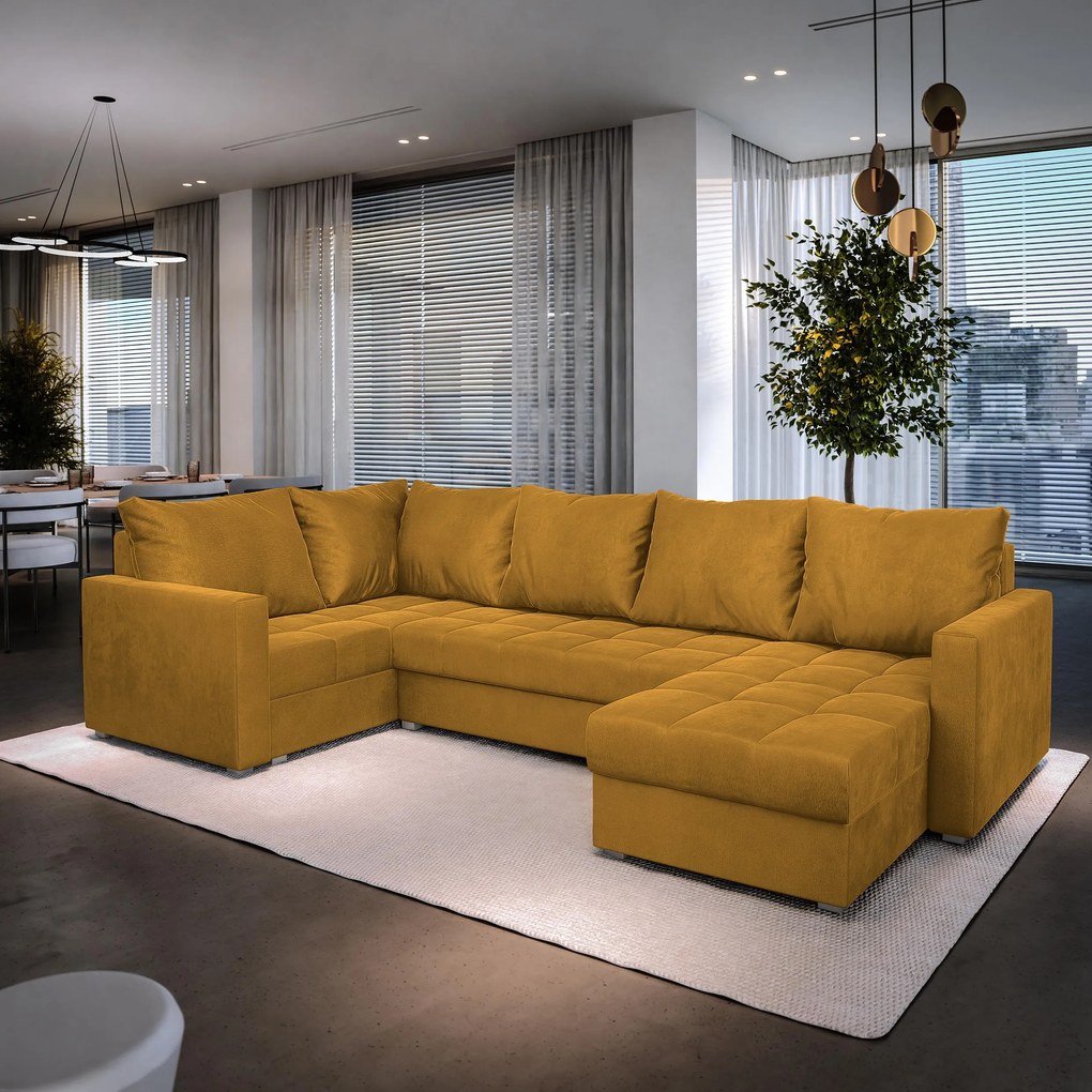 Masseno Narożnik LORIVO z funkcją spania i pojemnikiem na pościel Narozniki U, Rozkładana sofa - Żółty, KRONOS 01