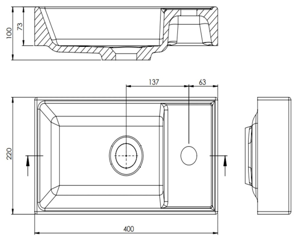 Zestaw umywalka z konglomeratu nablatowa prostokątna biała + czarna konsola 40 x 22 cm NAVI do małej łazienki