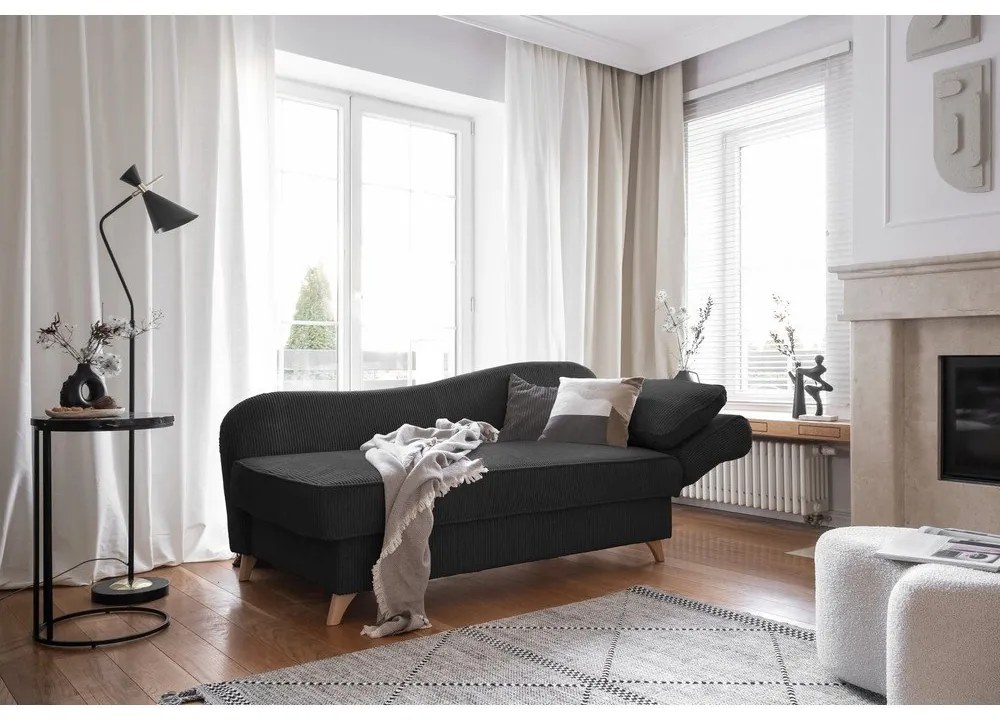 Antracytowy sztruksowy szezlong (prawostronny) Chic Charlotte – Miuform
