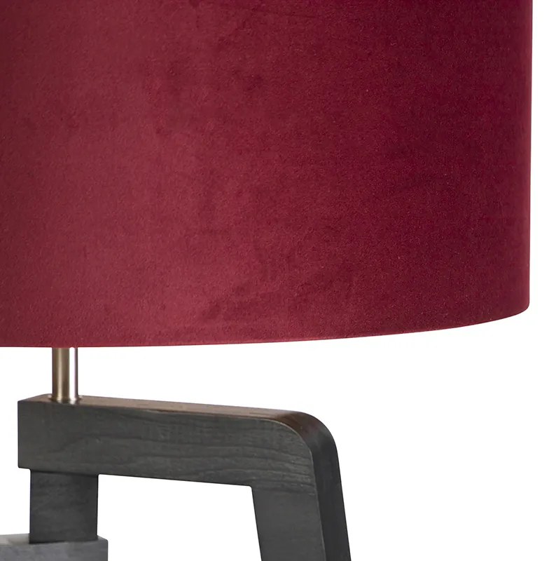 Lampa podłogowa trójnóg czarna z czerwonym kloszem i złotem 50 cm - Puros klasyczny/Antyczny Oswietlenie wewnetrzne