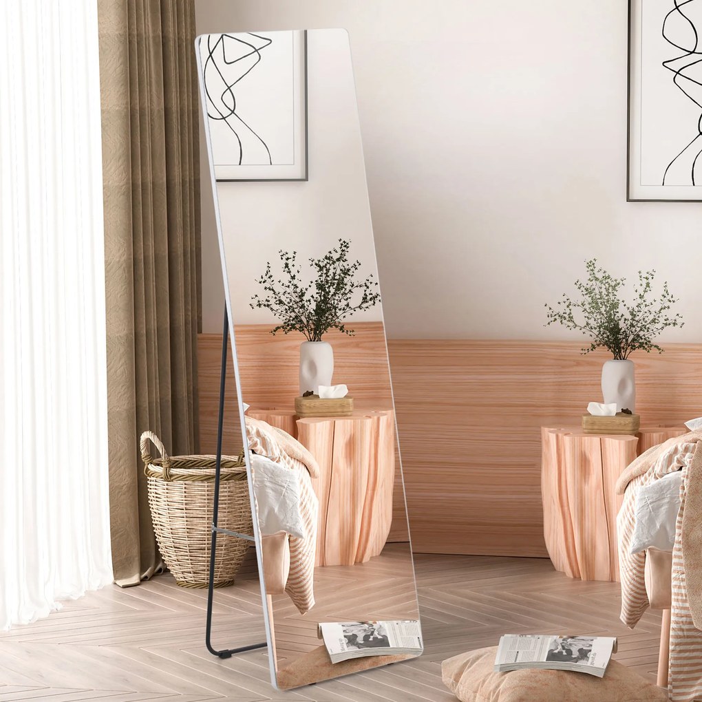 HOMCOM Lustro Stojące Całościowe z Ramą z Aluminium Srebrne 45x37x158,5cm | Aosom PL