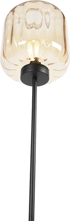 Designerska lampa podłogowa czarna z bursztynowym szkłem - Qara