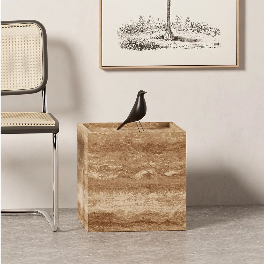 Stolik pomocniczy z trawertynu – orzech – Crow