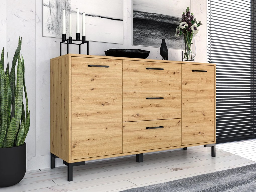Komoda z szufladami i półkami Nevio 12, dąb artisan