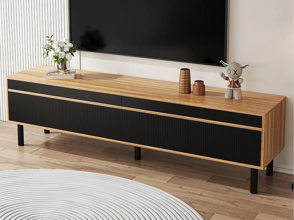 Szafa pod TV 170×38×47,7 cm - 3 drzwi - MDF + płyta wiórowa - naturalny + czarny