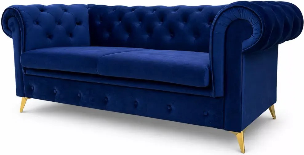 Sofa 2-osobowa z funkcją spania Chesterfield Prima - pikowana sofa do salonu w stylu glamour
