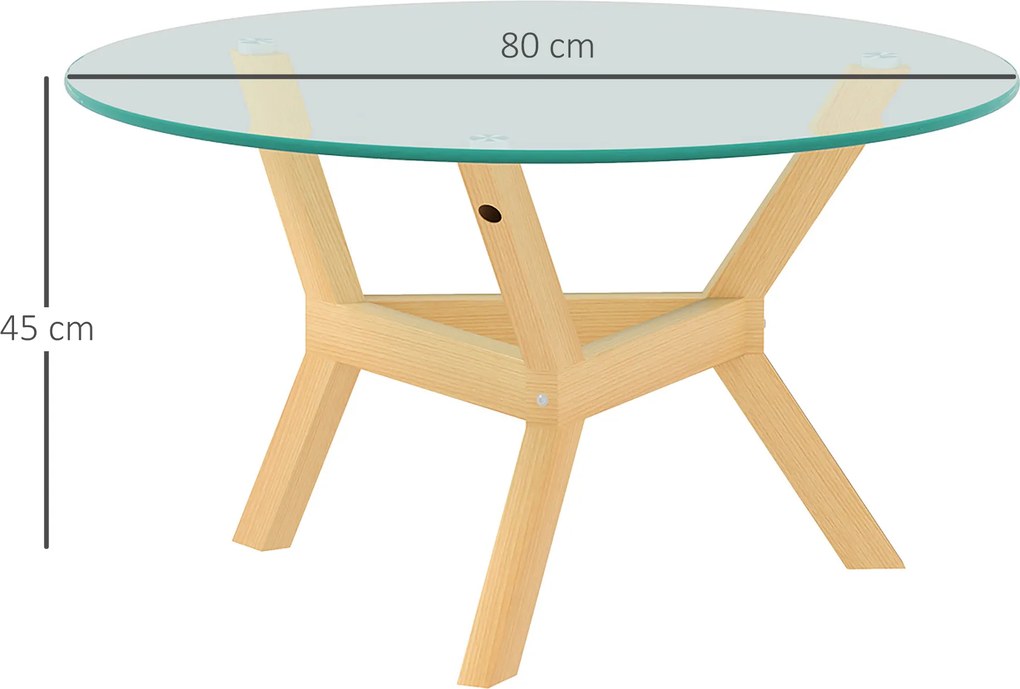 HOMCOM Okrągły stolik pomocniczy z hartowanego szkła z regulowanymi podkładkami pod nogi i stelażem ze stali, do salonu, sypialni