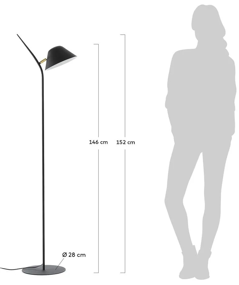 Czarna lampa stojąca z metalowym kloszem (wysokość 152 cm) Aurelia – Kave Home