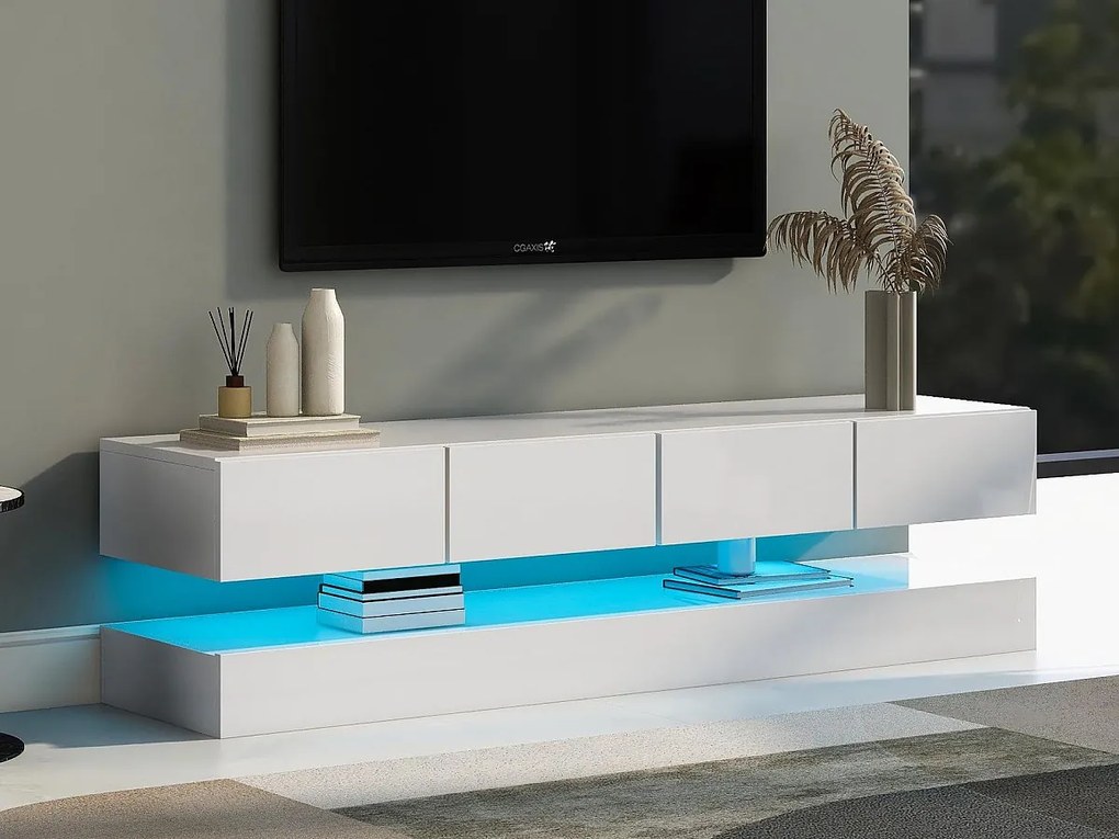 Mebel TV wiszący 130 cm - z LED - 4 szuflady - Biały