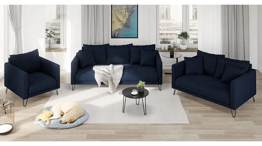 Ciemnoniebieska sofa z tkaniny szenilowej 140 cm Freya – Ropez