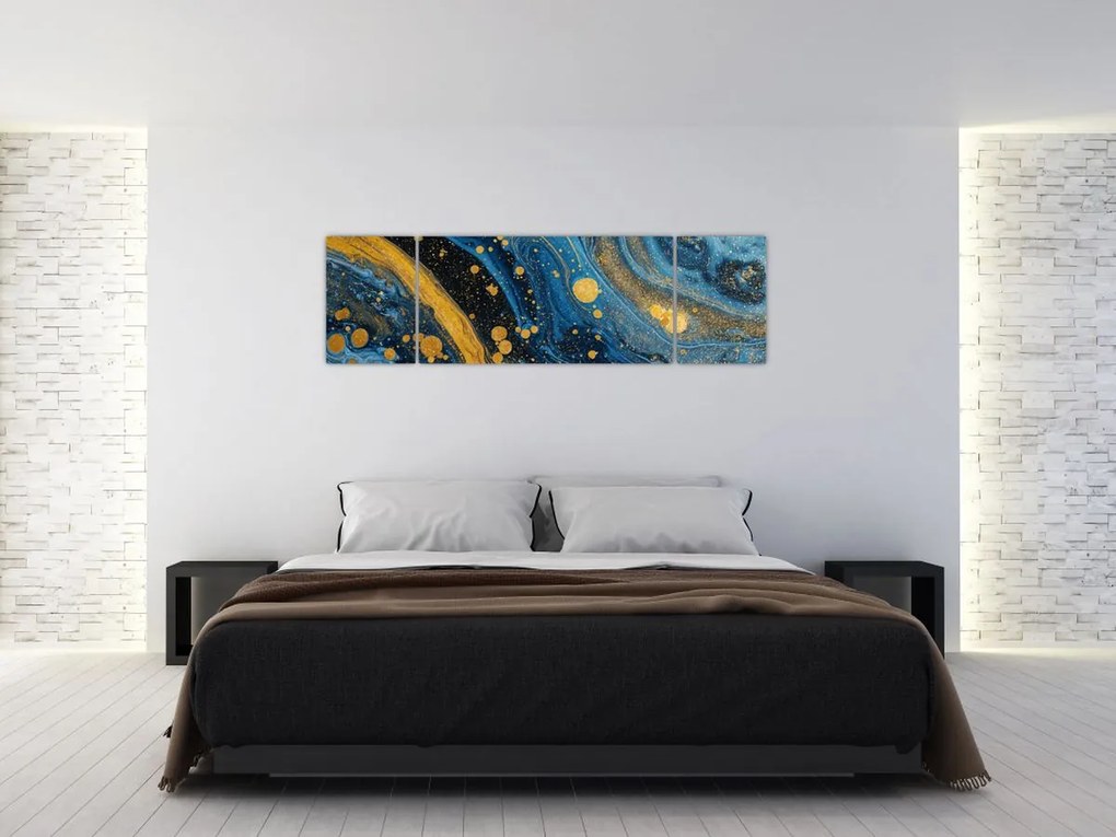 Obraz - Niebieska abstrakcja ze złotem (170x50 cm)