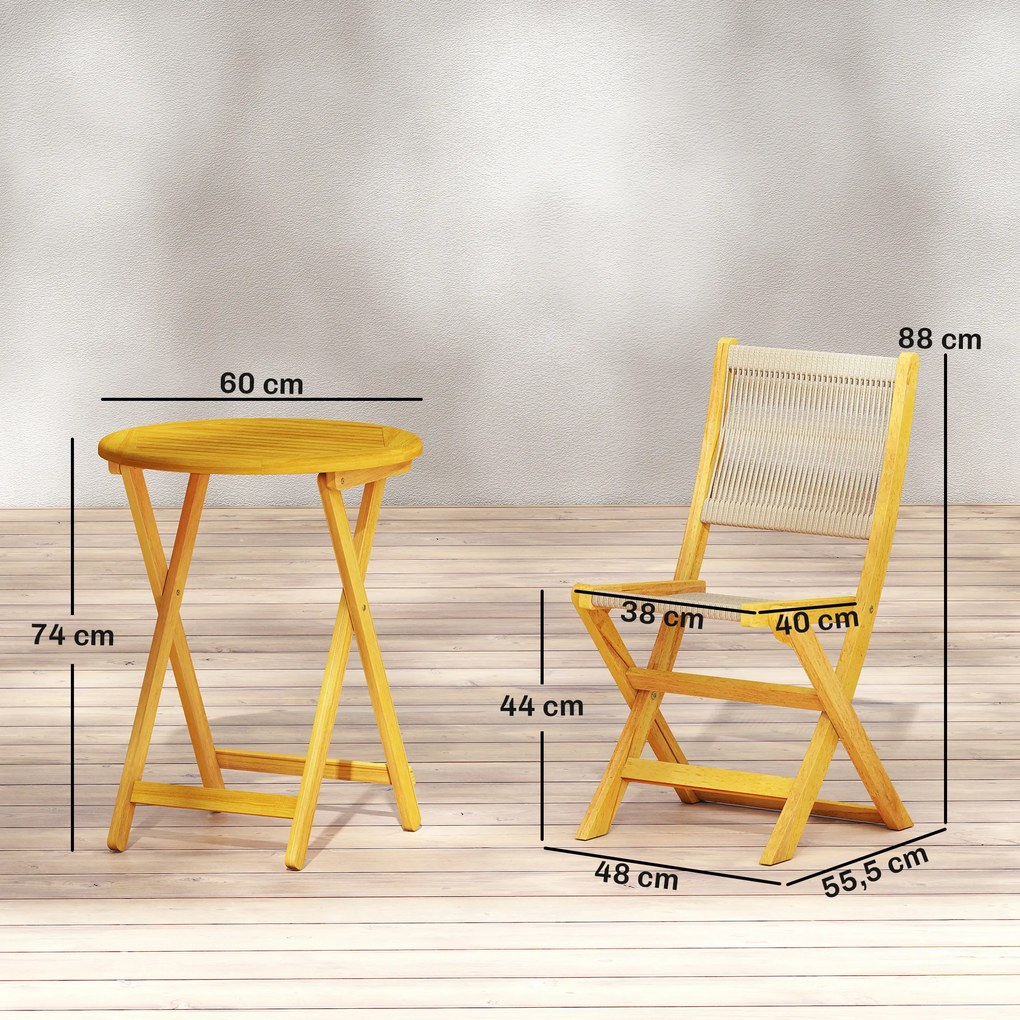 Outsunny Zestaw mebli balkonowych, 3-częściowy zestaw z polirattanu i drewna, składane meble ogrodowe ze stołem i 2 krzesłami, oddychające siedziska | Aosom PL