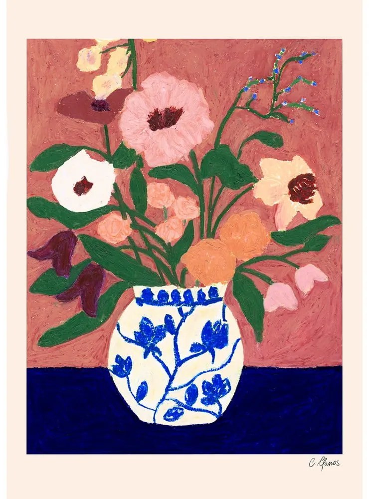 Plakat 30x40 cm Flowers on Blue Table – Carla Llanos – The Poster Club