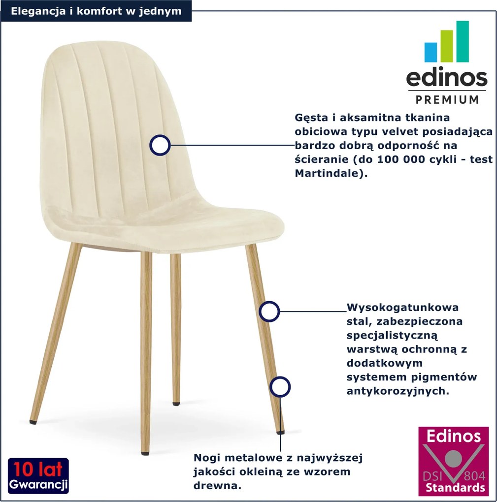 Jasnobeżowe metalowe krzesło tapicerowane welurem T3-H36