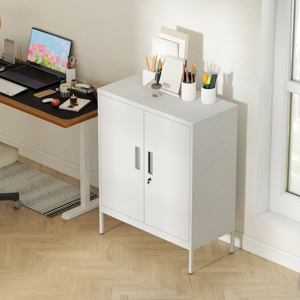 HOMCOM Zamykana szafa stalowa z 2 drzwiami, szafa biurowa, regulowane półki, do home office, salonu, garażu, Biały