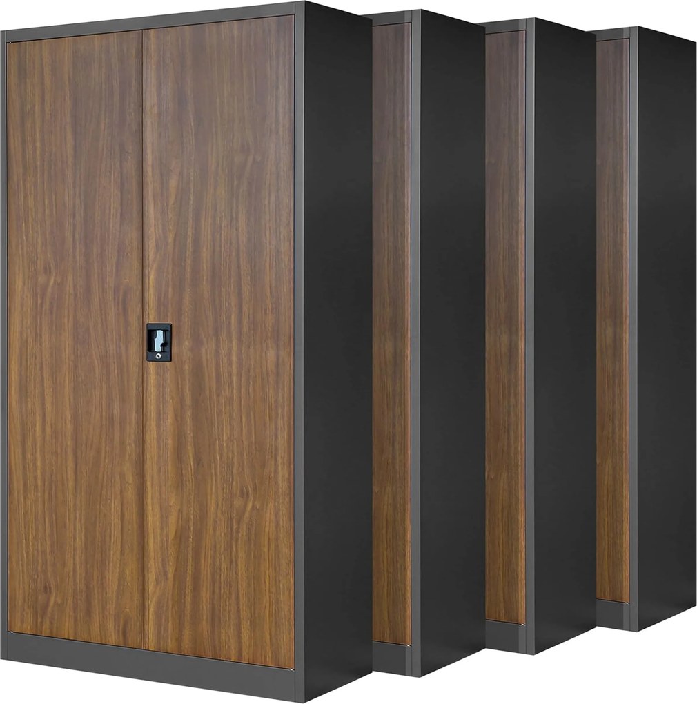Zestaw 4x szafa biurowa metalowa antracytowa/orzech, 900x1850x400 mm: JAN Eco Design
