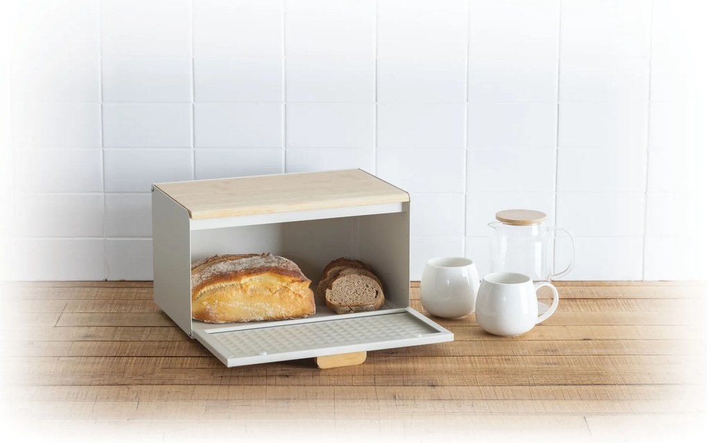 Metalowy chlebak SENSIA z bambusową pokrywą