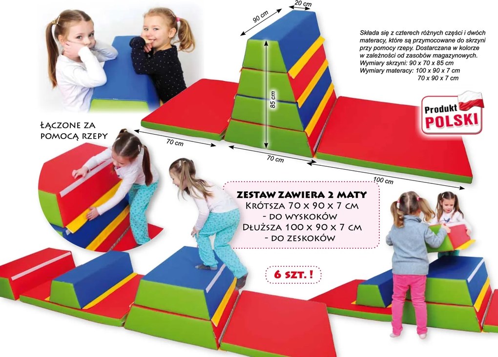 Piankowa skrzynia gimnastyczna z materacami Creatino, 6 elementów