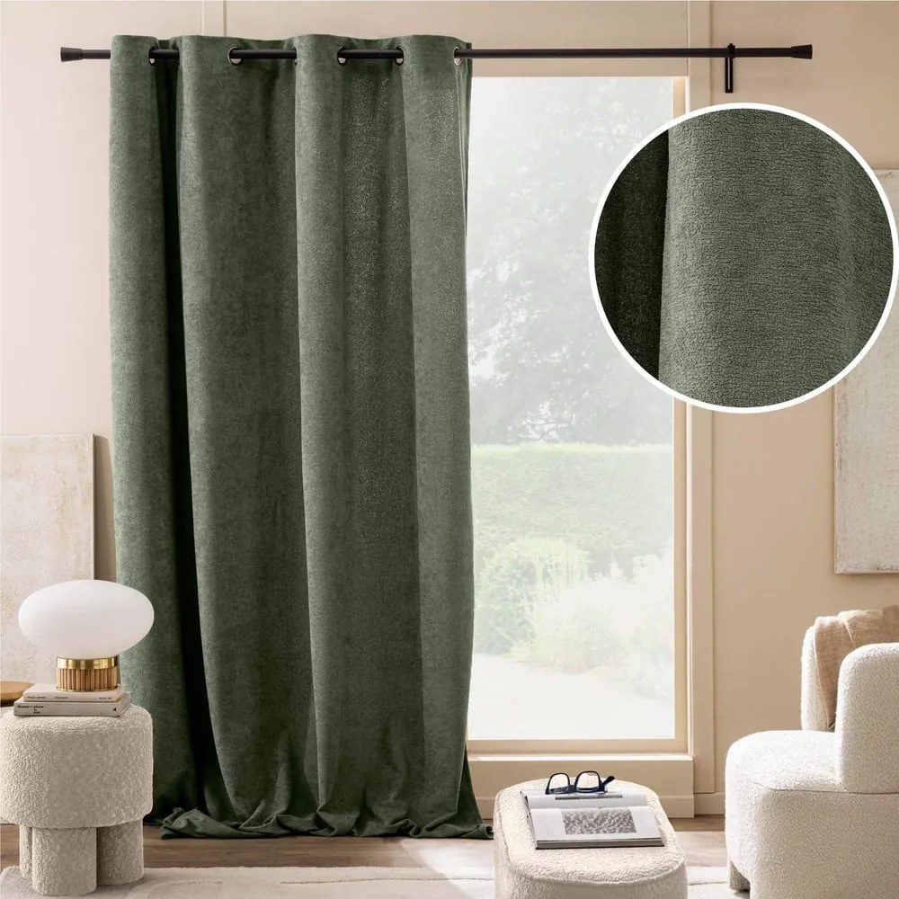 Zielona zasłona z materiału bouclé 140x260 cm Winona – douceur d'intérieur