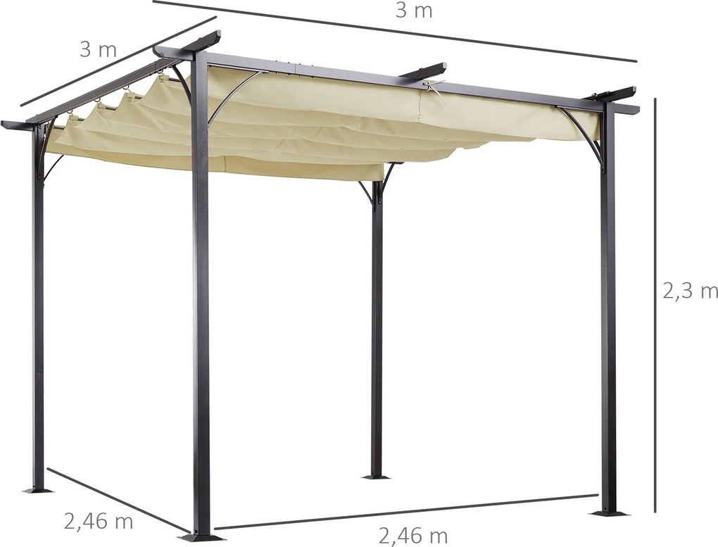 Pergola 3x3 Multifunkcyjna na Piknik 3x3m Przeciwsłoneczna Beżowa z Ruchomym Zadaszeniem Aosom PL