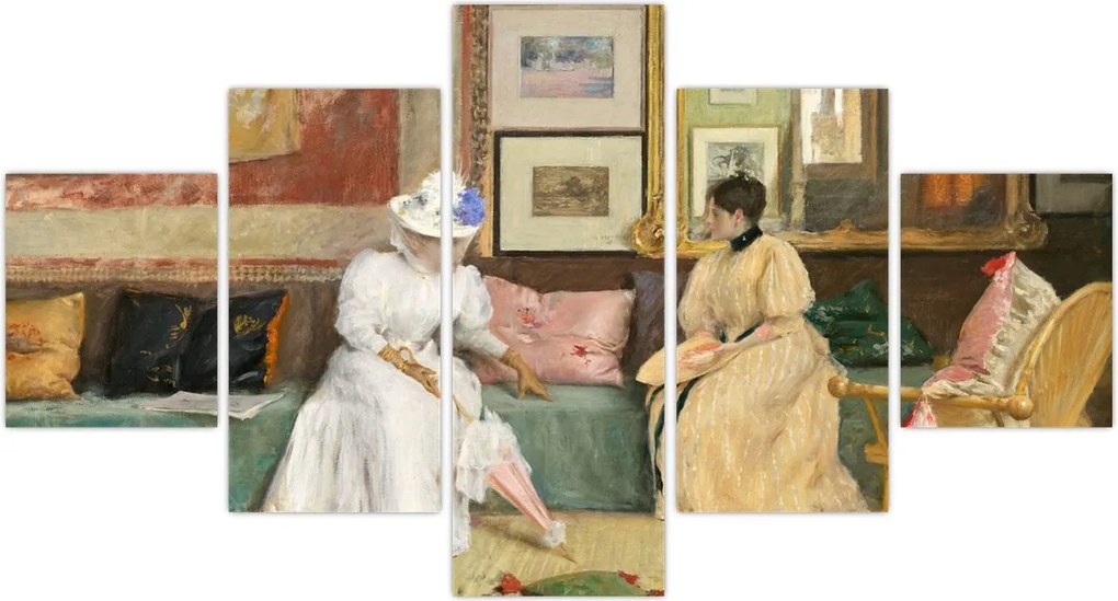 Obraz - William Merritt Chase, A Friendly Call, reprodukcje (125x70 cm)