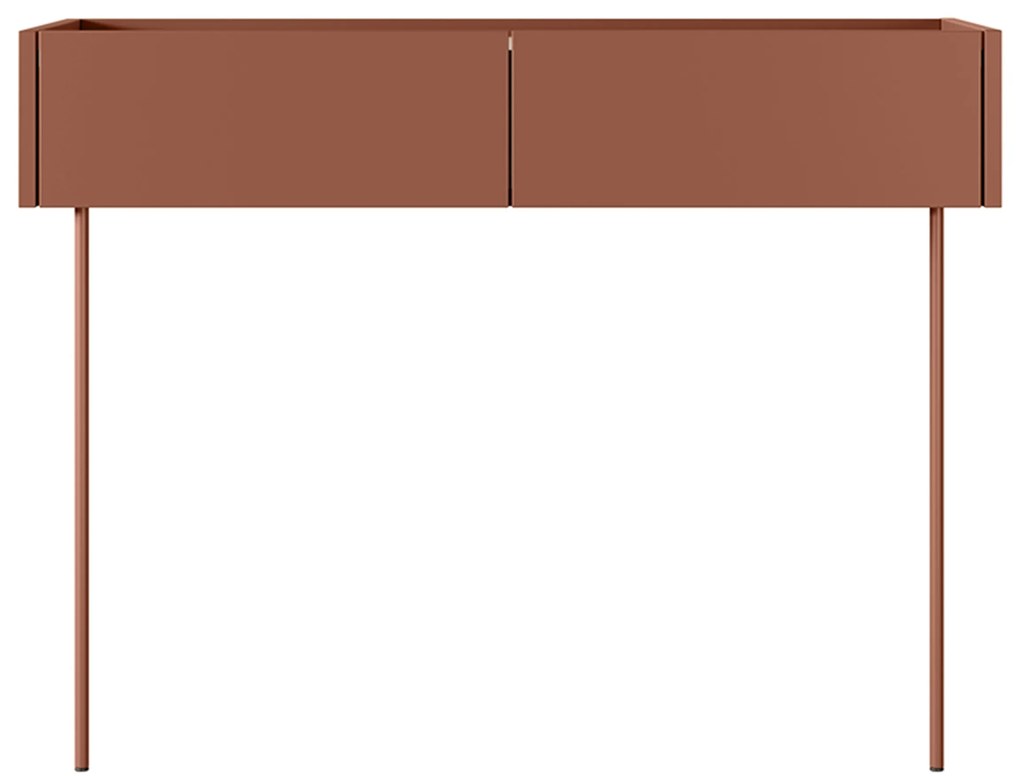 Toaletka Desin 100 cm z szufladami i metalowymi nogami - ceramic red / dąb nagano