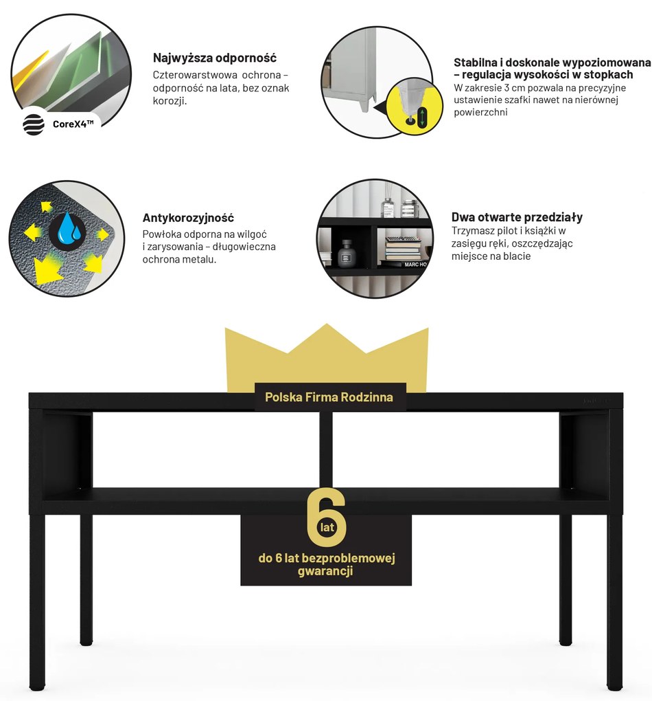 Stolik kawowy prostokątny czarny MATTEO 900 x 450 x 450 mm