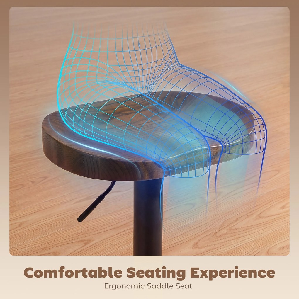 HOMCOM Hokery zestaw 2 sztuki, regulowane obrotowe krzesła z siedziskiem z wiązu, ciemnobrązowe | Aosom PL