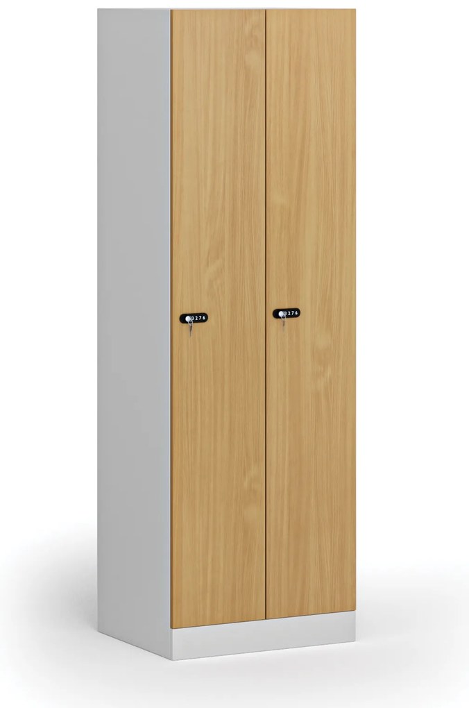 Szafka ubraniowa S1, 2-drzwiowa, 1850 x 600 x 500 mm, zamek mechaniczny na kod, drzwi laminowane, buk
