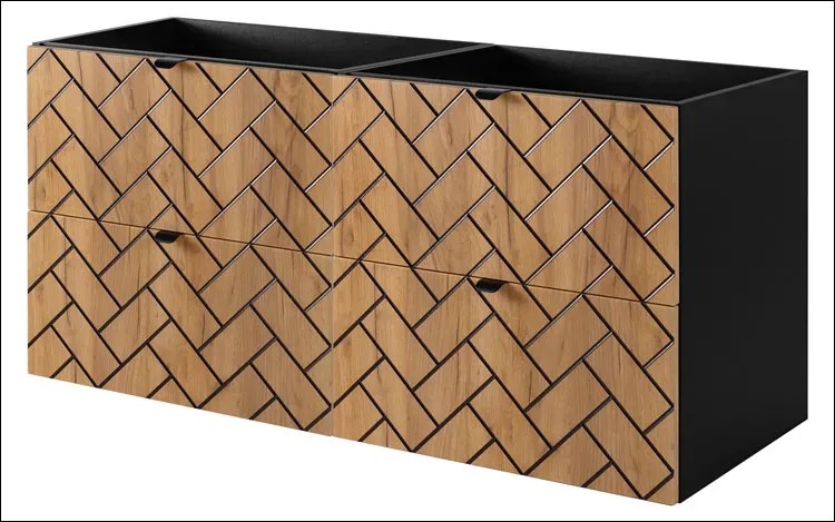 Wisząca szafka umywalkowa podwójna 120 cm czarny + dąb craft złoty P7-B13