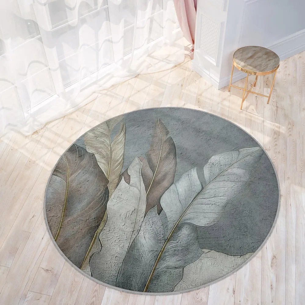 Zielono-szary okrągły dywan odpowiedni do prania ø 120 cm Dusty Leaves – Mila Home