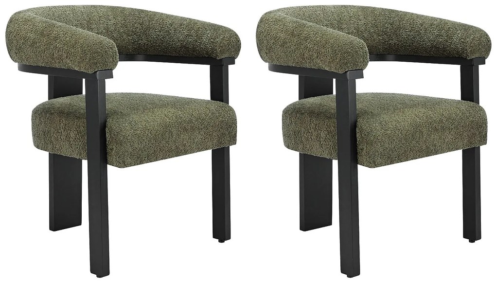 Zestaw 2 krzeseł z podłokietnikami z bukli i drewna kauczukowego - Khaki i czarny - LIVELIA marki Pascal Morabito