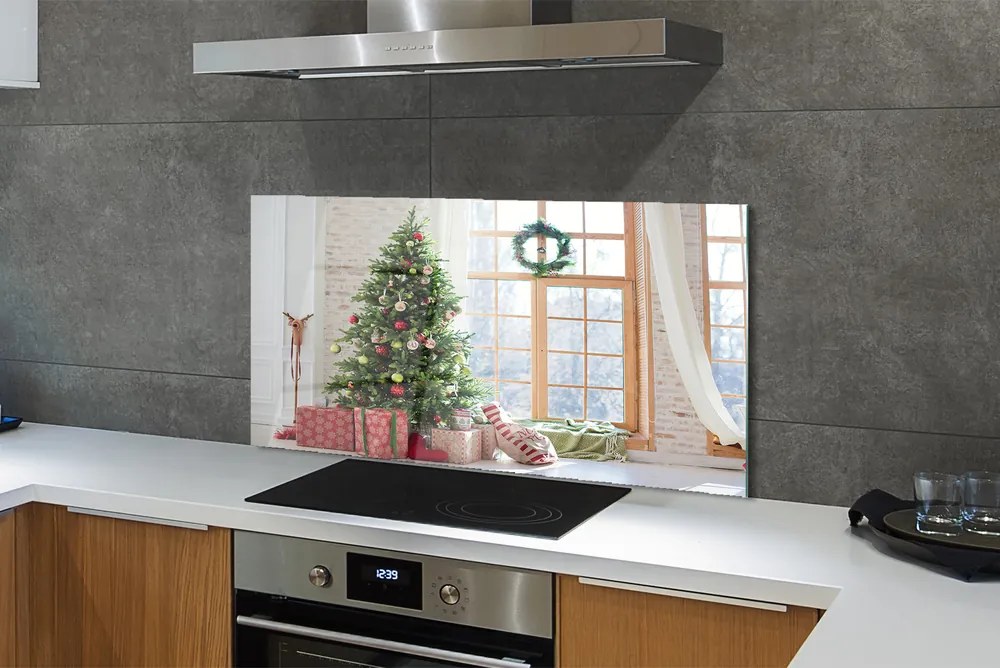 Szklany Panel Świąteczne Choinki i Podarki