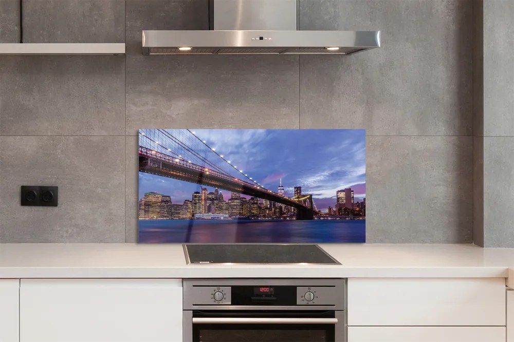 Panel szklany do Kuchni Wieżowce i Most o Zachodzie