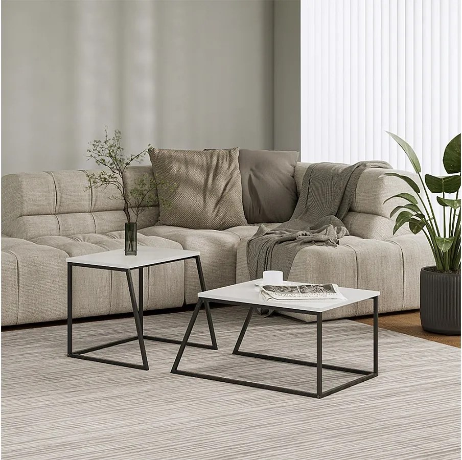 Zestaw stolików kawowych biały/czarny 60x50x38 myra