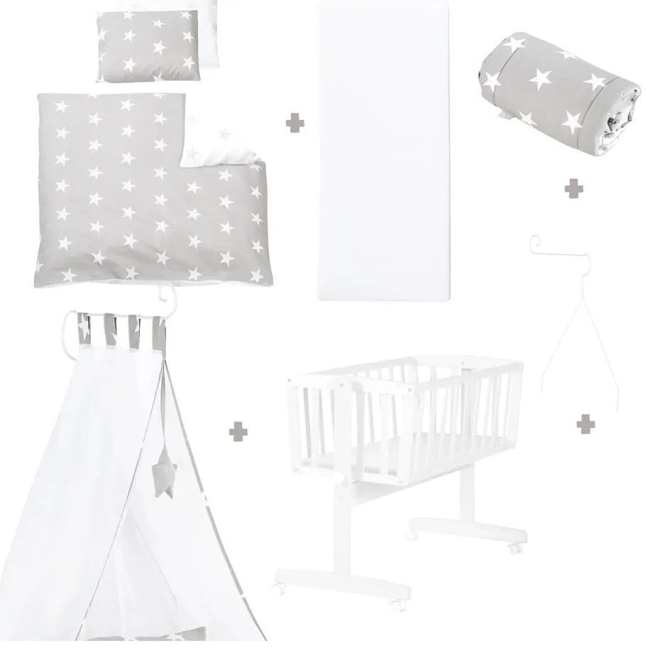 Biała kołyska na kółkach z baldachimem 40x90 cm Little stars – Roba