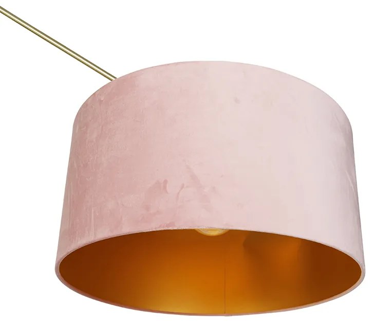 Nowoczesna lampa podłogowa złota z abażurem z aksamitu w kolorze różowym 50 cm - Editor Nowoczesny Oswietlenie wewnetrzne