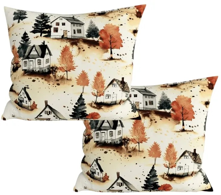 Zestaw 2 sztuk dekoracyjnych poszewek na poduszkę AUTUMN VILLAGE 45x45 cm, kolorowa